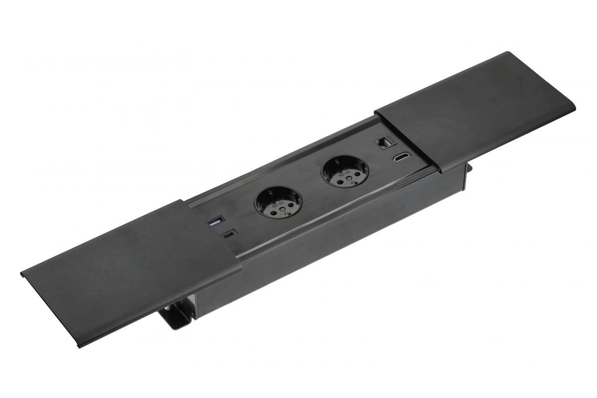 Rejtett dugalj 2x230V, USB A+C, HDMI, RJ45 kábel 1,5m fekete