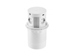 Rejtett dugalj, COMFORT PLUS, Ø120 mm, 4x230V, 2xUSB-A 3.1A, 2xRJ45, induktív töltő 5 W, 1,5 m kábel, fehér