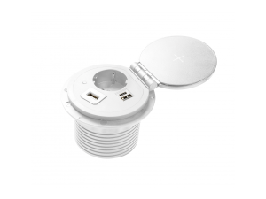 Rejtett dugalj, CHARGER PLUS, Ø80 mm, 1x230V, USB A+C, a készletben három cserélhető modul (USB-A, HDMI, RJ45), 1,5 m kábel, fehér